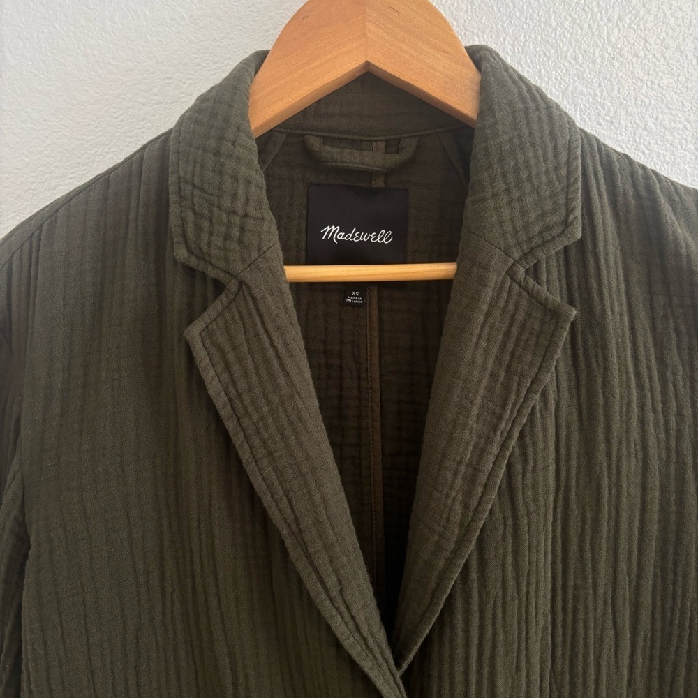 Madewell Gauze Crinkle Blazer Jacket Size XS Olive Green 100% Cotton - Picture 2 of 13